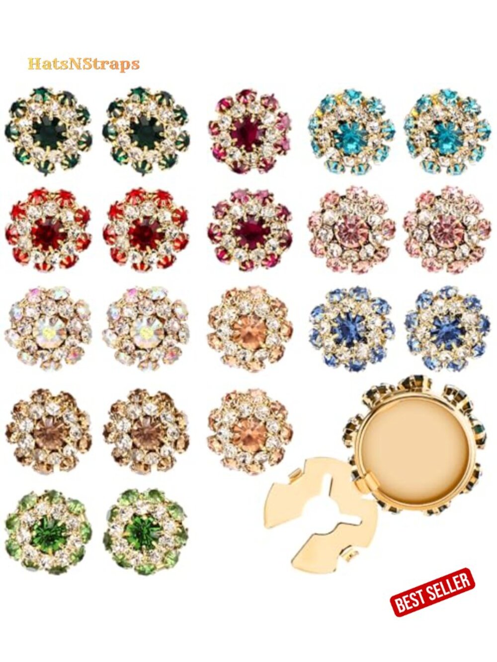 20 Scratch-Free Rhinestone Button Covers for Women Clip-On Crystal Buttons